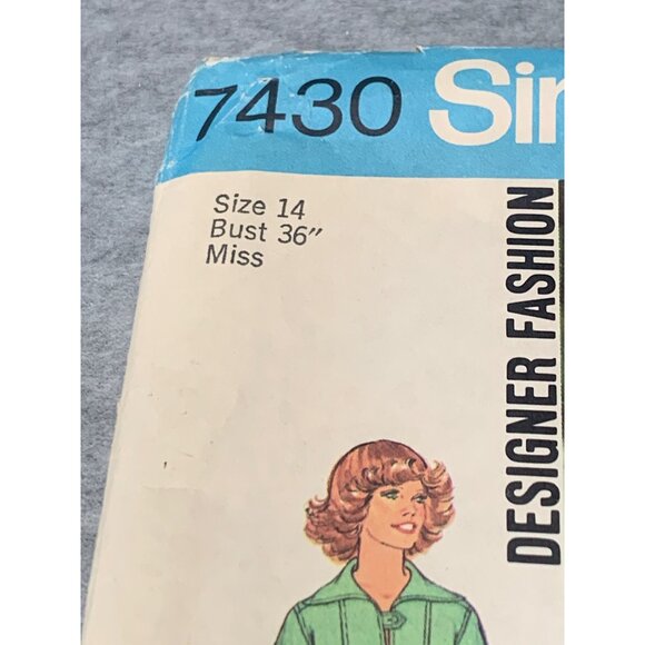Simplicity 7430 Sewing Pattern Misses Tunic Dress Pant Size 14 1976 Vintage Uncu - Picture 2 of 4